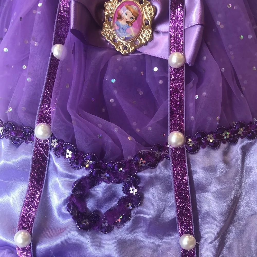 Purple Embellished Costume Layered Dress Princess Sophia 130- 5/6 Plus Free Doll - Picture 6 of 16